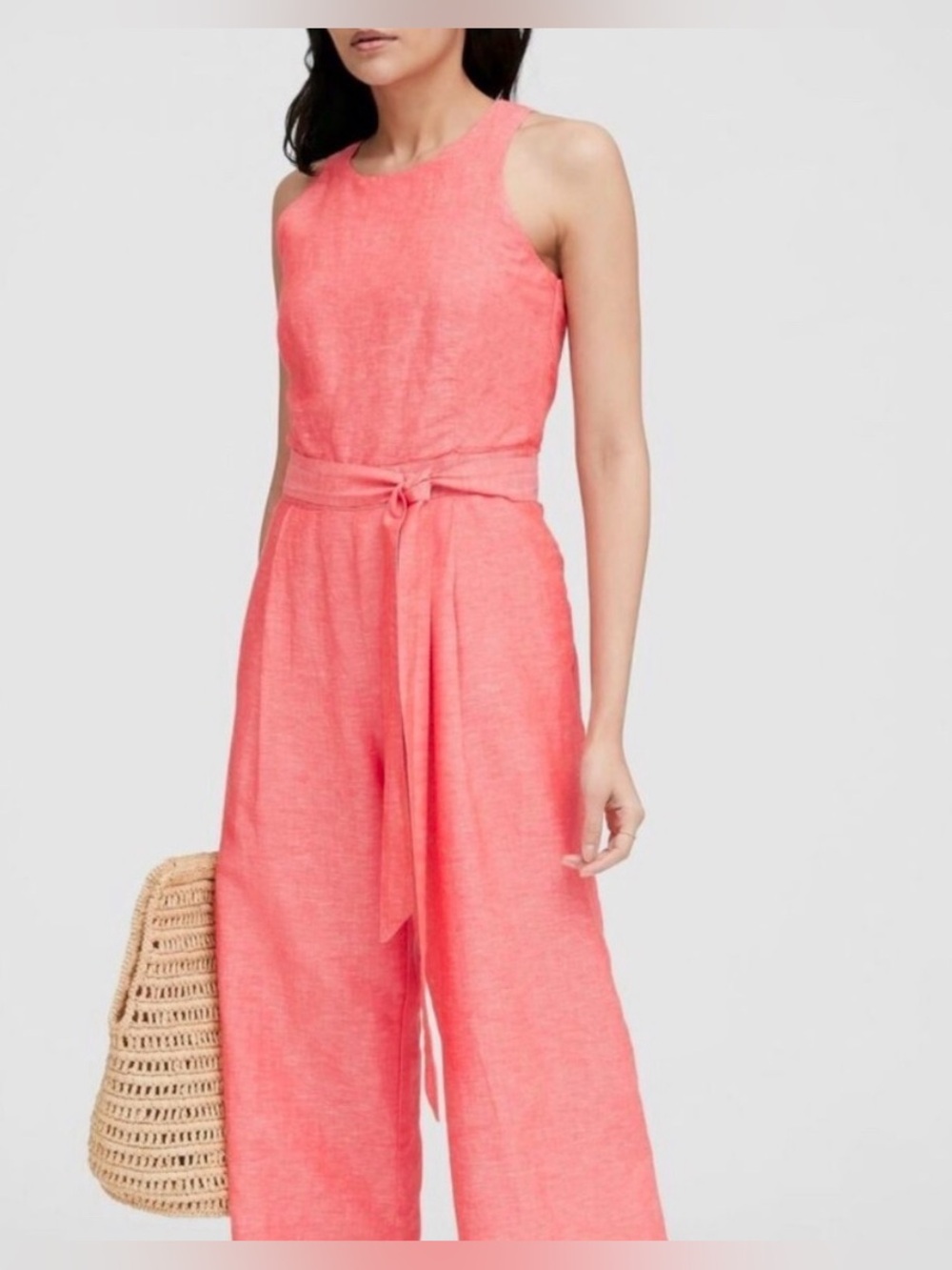 Banana Republic Linen Sleeveless Coral Wide-Leg Jumpsuit